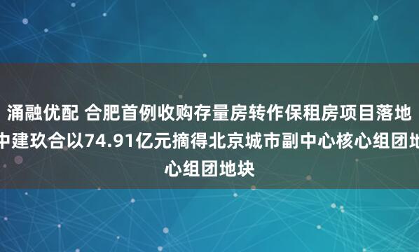 涌融优配 合肥首例收购存量房转作保租房项目落地；中建玖合以74.91亿元摘得北京城市副中心核心组团地块