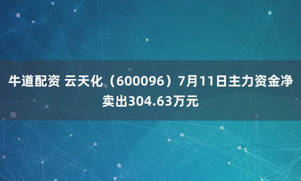 牛道配资 云天化（600096）7月11日主力资金净卖出304.63万元