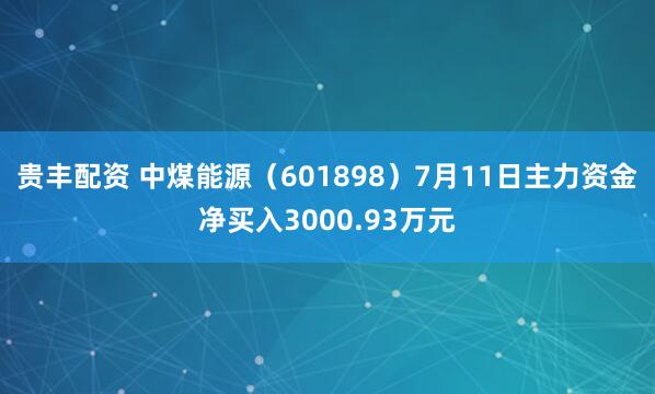 贵丰配资 中煤能源（601898）7月11日主力资金净买入3000.93万元