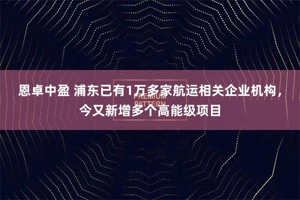 恩卓中盈 浦东已有1万多家航运相关企业机构，今又新增多个高能级项目