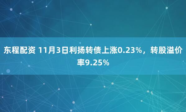 东程配资 11月3日利扬转债上涨0.23%，转股溢价率9.25%