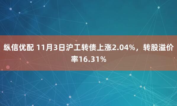 纵信优配 11月3日沪工转债上涨2.04%，转股溢价率16.31%
