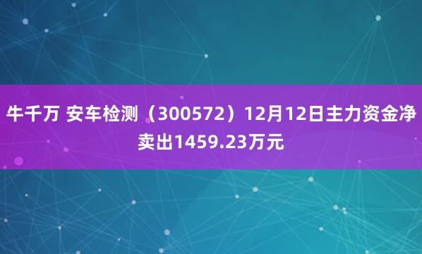 牛千万 安车检测（300572）12月12日主力资金净卖出1459.23万元